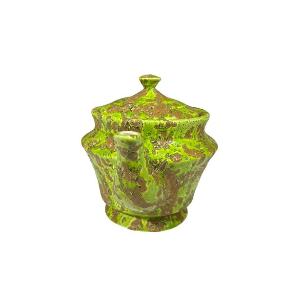 Vtg 70s Acid Green Psychadelic Splatter Mold Made Hand Painted 7" Ceramic Teapot - Picture 4 of 9